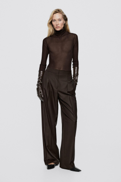 Massimo Dutti Футболка с высоким вротником из 100% шелка - Limited Edition, шоколадно-коричневый