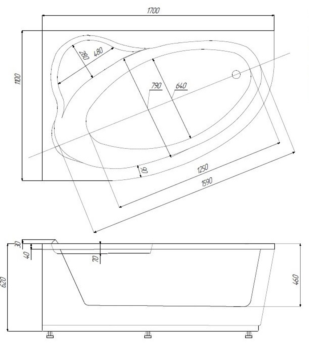 Ванна акриловая Azario LAURA 170х110 пристенная (AV.0051170)