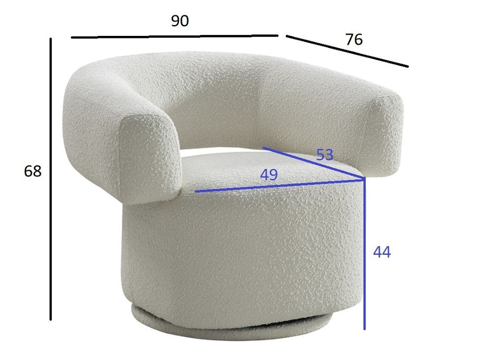 Кресло поворотное 90x76x68см Garda Decor букле белое в минималистичном стиле