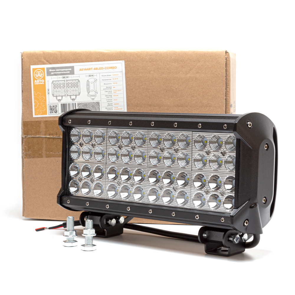 AE144RT-48LED-COMBO Фара светодиодная дополнительная, балка 305*93*167, комбинированный свет (направленный/рассеянный), 48 диодов, крепление нижнее по бокам, 144 Вт, 10-30 В