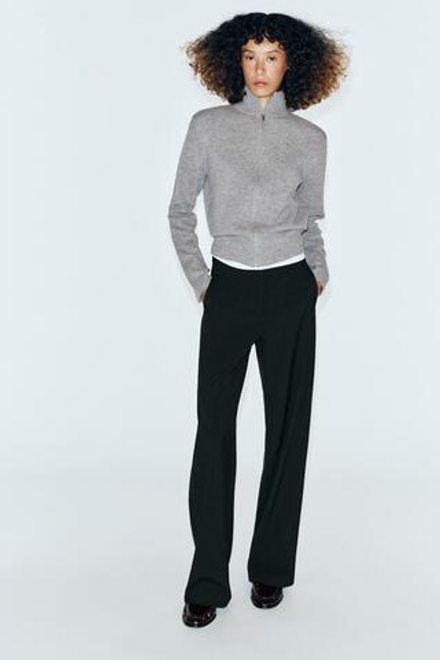 ZARA БРЮКИ ПРЯМОГО КРОЯ СО СРЕДНЕЙ ПОСАДКОЙ, ЧЕРНЫЙ