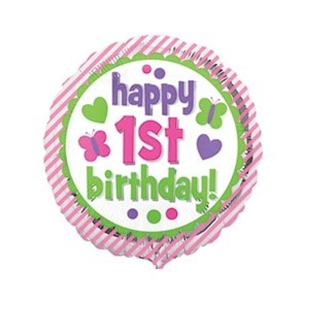 Шар фольга 18" "Happy 1 st birthday!" розовые полосы