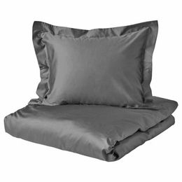 Комплект постельного белья IKEA LUKTJASMIN (ЛЮКТЭСМИН), Односпальный, Темно-серый, 150x200, 50x80 см