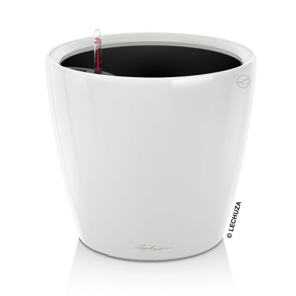 Кашпо Lechuza "Classico LS Complete (white high glossgloss)" (пластик), D28xH26 см