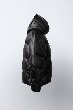 ZARA БЛЕСТЯЩИЙ ПУХОВИК 50% ПЕРА И 50% ПУХА WATER REPELLENT, ЧЕРНЫЙ