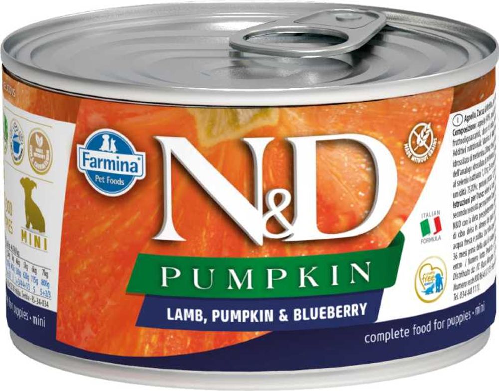 Консервы FARMINA N&amp;D Pumpkin для щенков мелких пород, ягненок с тыквой и черникой - 140 гр