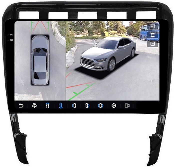 Магнитола для Porsche Cayenne 1 2002-2010 - FarCar BX443M-360 монитор 9.5" 2K QLED на Android 13, Быстрая, CarPlay, 4G SIM-слот, 4 камеры в комплекте