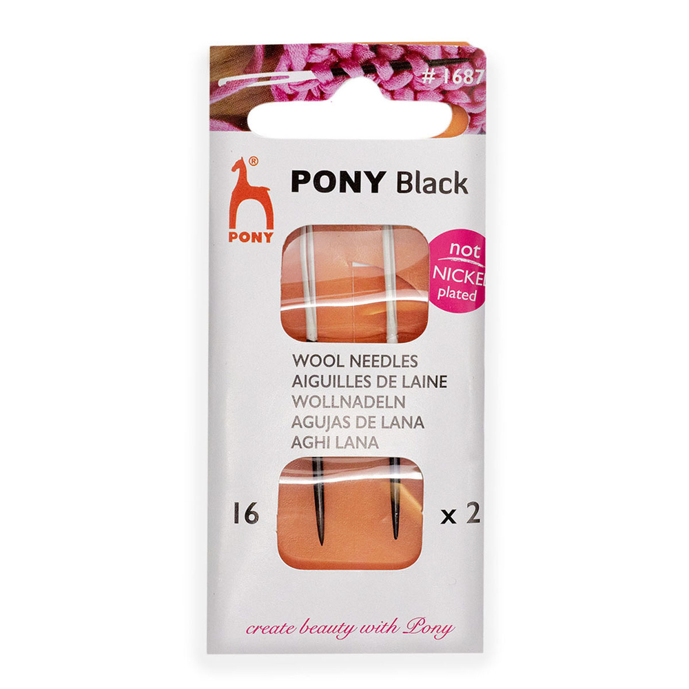 16871 Иглы ручные для шерсти и пряжи с белым ушком Wool BLACK, 2шт, PONY (10228020/070823/5047219, И