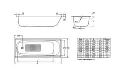 Ванна стальная BLB EUROPA 170x70см. B70E схема