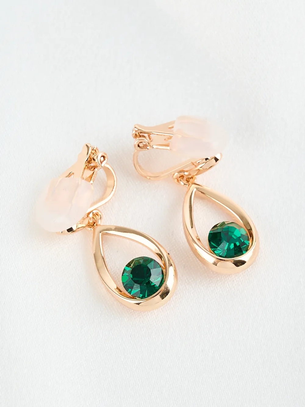Клипсы-капли Белла с зелеными кристаллами Swarovski