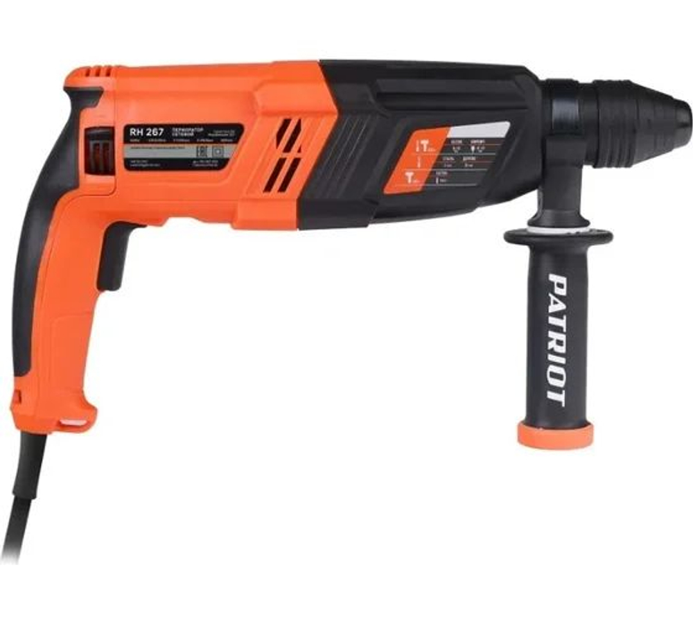 Перфоратор PATRIOT RH 267 SDS+, мощность 825 Вт, 2.8 Дж, 3 режима работы, макс.диаметр 26 мм, набор буров и долот, глубиномер, кейс 140301327