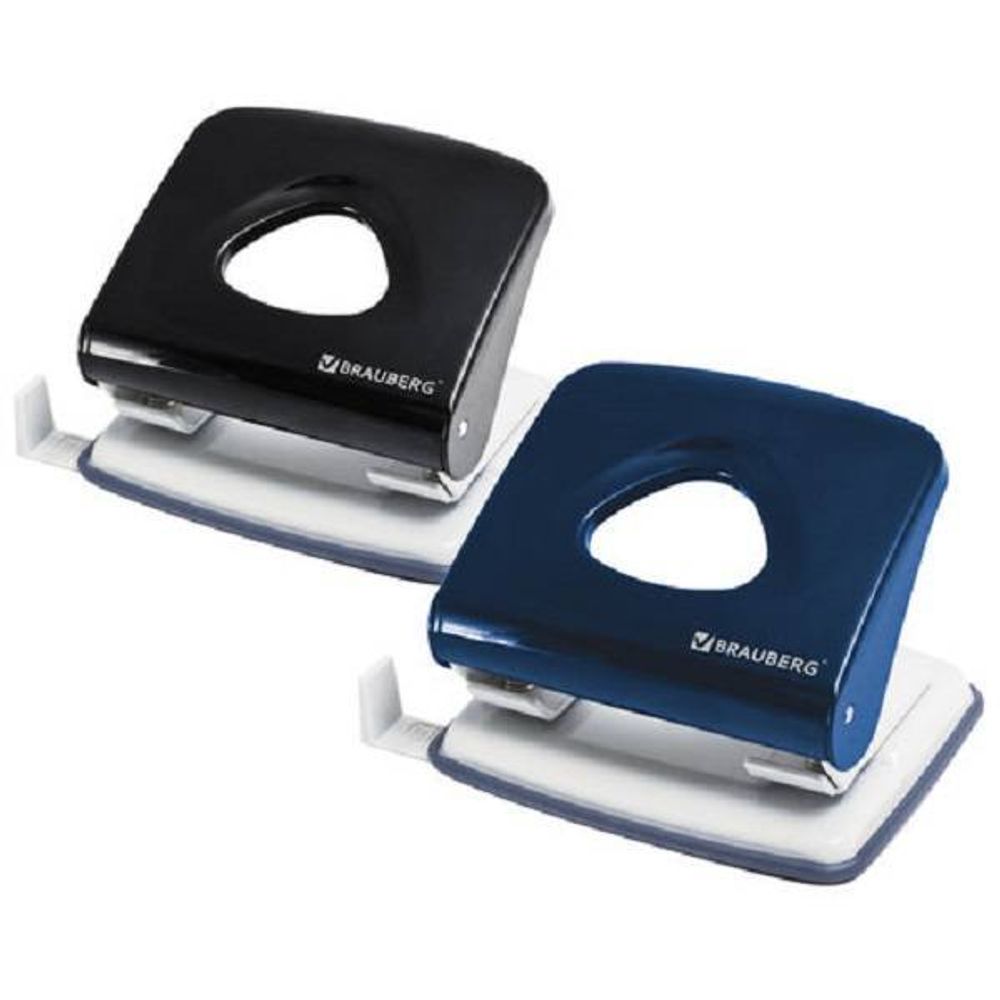 Дырокол до 30л, Brauberg, PN-100M, металлический, с линейкой, ассорти