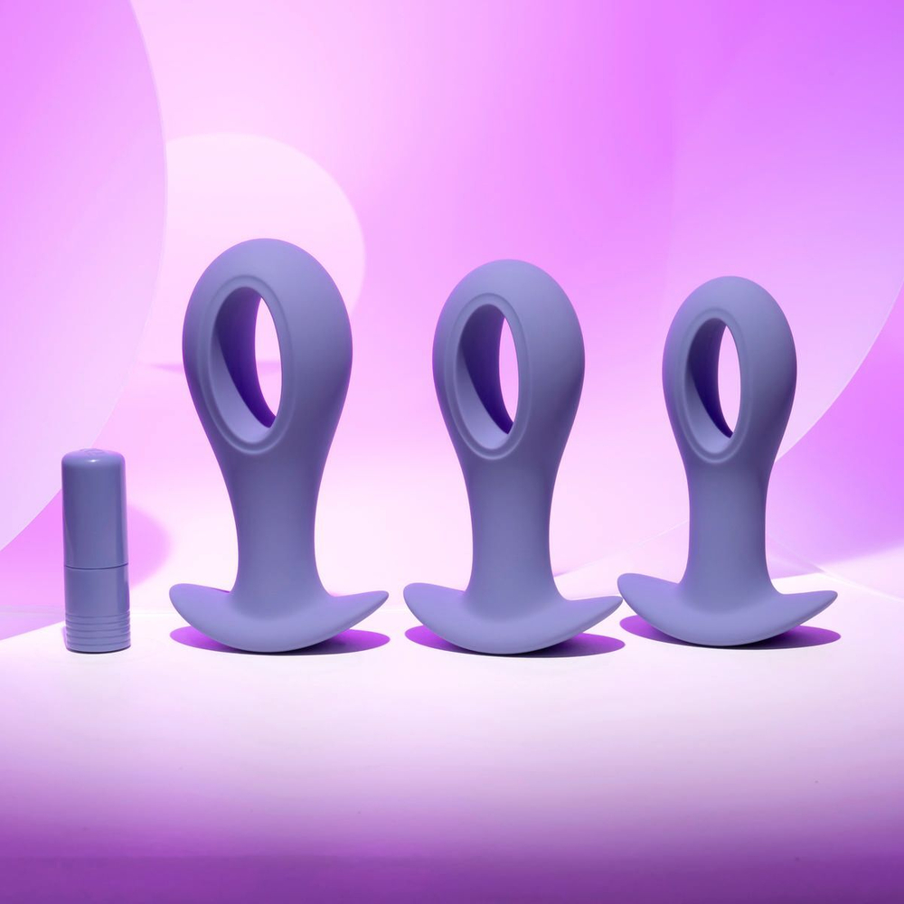Набор из 3 анальных пробок с вибропулей Hole Punch Plug Set (Цвет: сиреневый)
