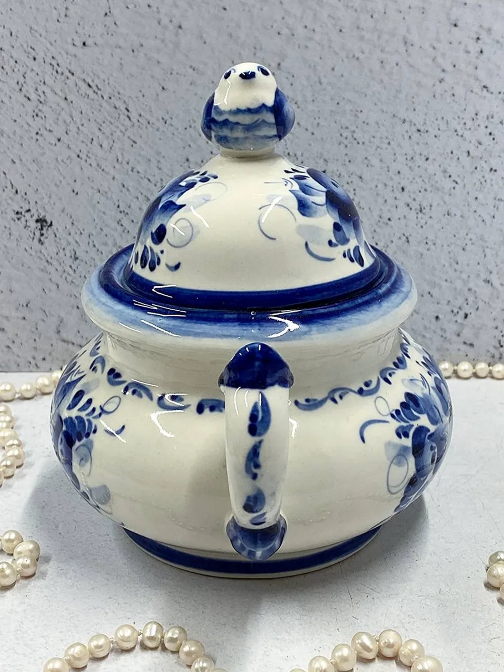 Сахарница Воробей Гжель