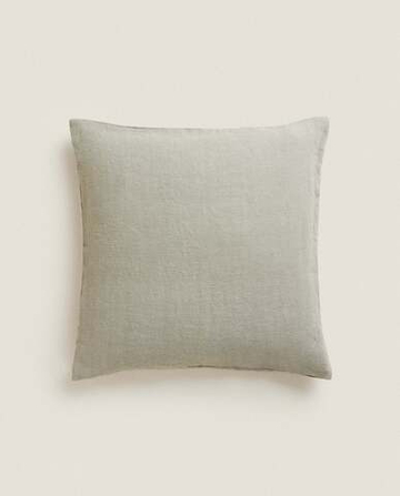 ZARA HOME ЛЬНЯНОЙ ЧЕХОЛ ДЛЯ ДЕКОРАТИВНОЙ ПОДУШКИ, СВЕТЛО-СЕРЫЙ