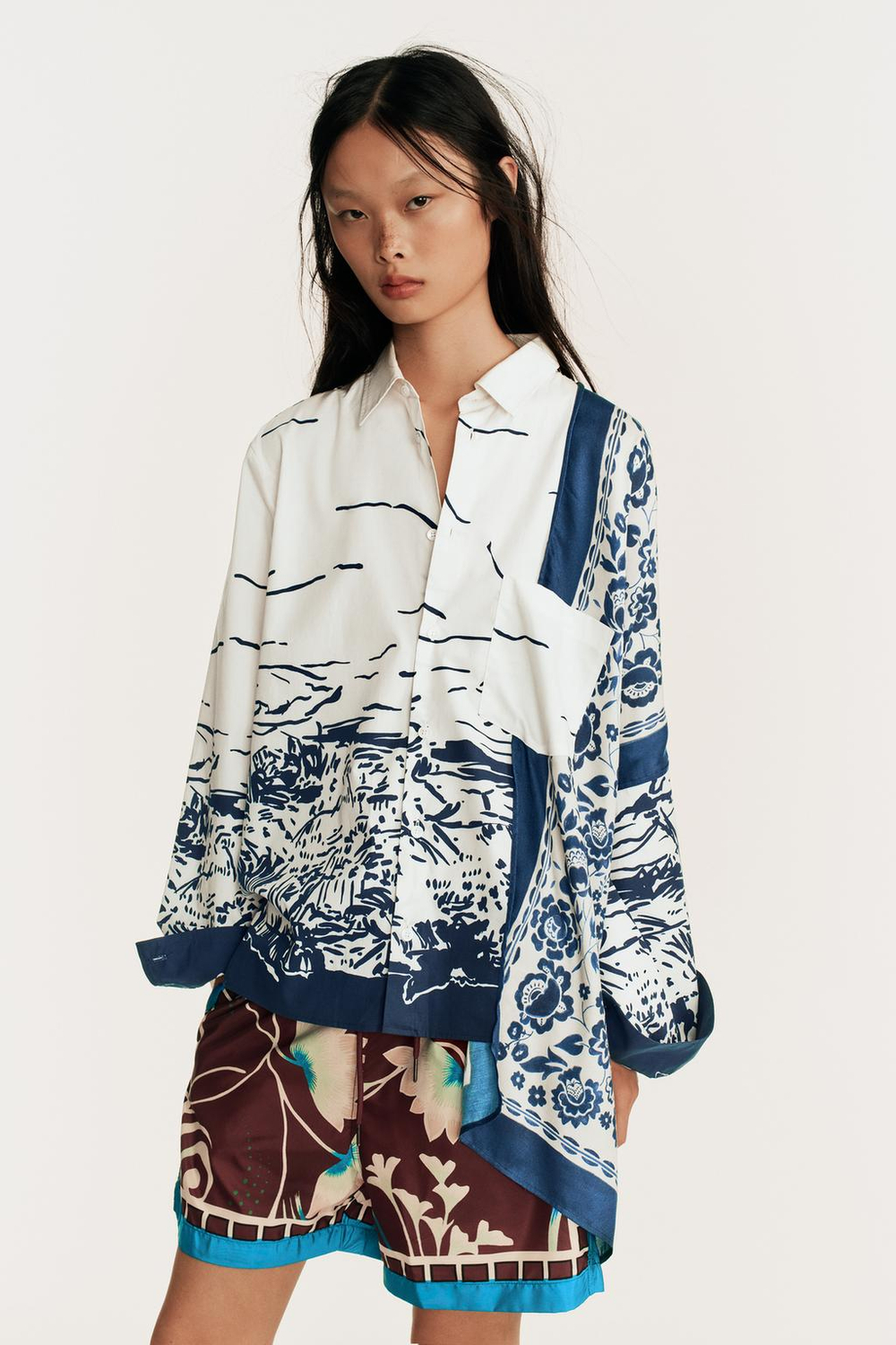 ZARA РУБАШКА СВОБОДНОГО КРОЯ C ПРИНТОМ — LIMITED EDITION, С ПРИНТОМ