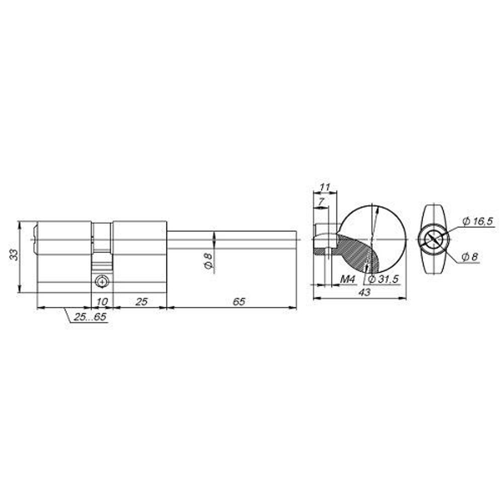 Цилиндровый механизм со штоком FUARO D-PRO507/90 mm (55+10+25) CP хром 5кл. /39171/