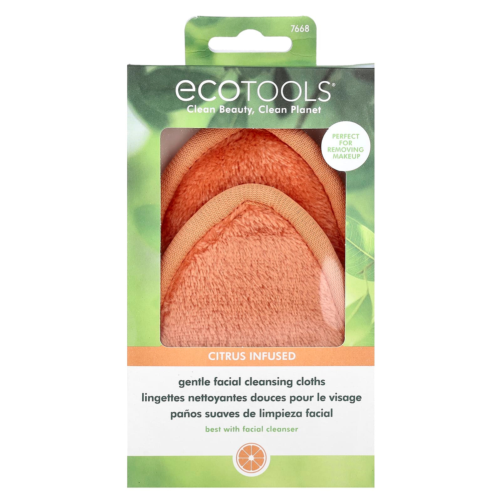 EcoTools, Деликатные салфетки для очищения лица, с добавлением цитрусовых, 2 шт.
