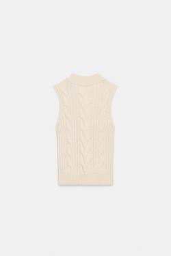 ZARA ТРИКОТАЖНЫЙ ТОП КОСЬЮ С ВЫРЕЗОМ, ЭКРЮ