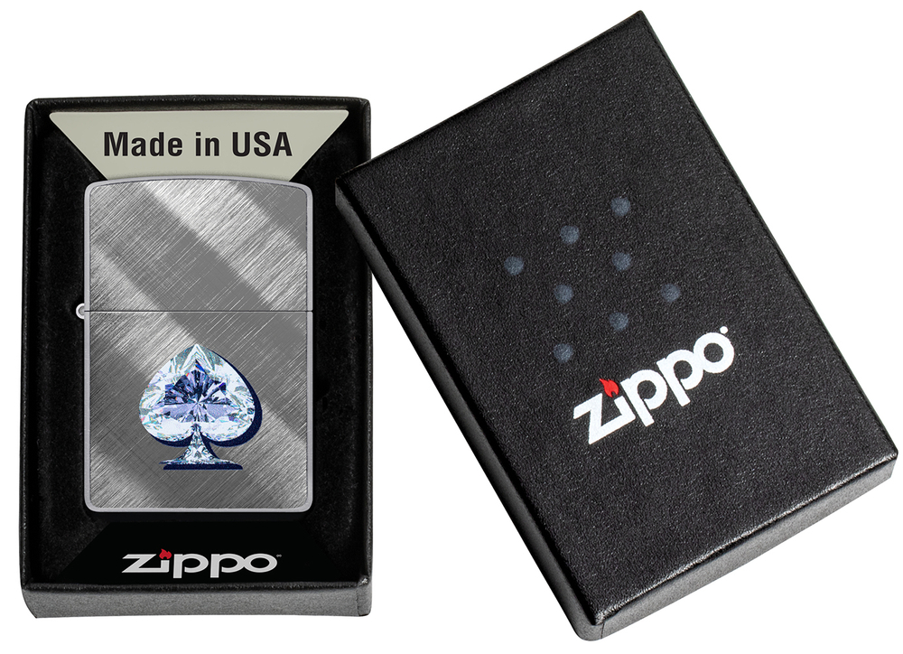 Зажигалка ZIPPO Сверкающая карта Пик с покрытием Диагональное плетение | Gleaming Spade Design Diago