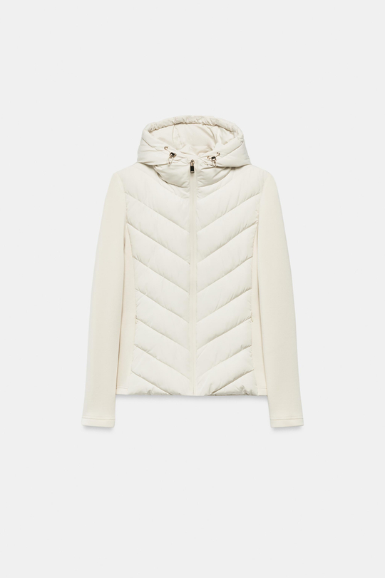 ZARA КОМБИНИРОВАННЫЙ ПУХОВИК С КАПЮШОНОМ, ЭКРЮ