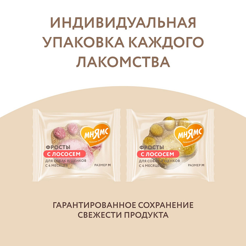Лакомство для собак и щенков с 4 месяцев на каждый день "Фросты" с лососем Мнямс. Размер М (24шт)