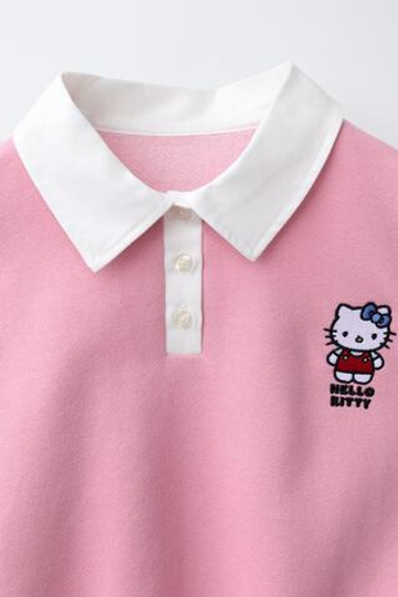 ZARA ТОЛСТОВКА С ВОРОТНИКОМ ПОЛО HELLO KITTY © SANRIO, ЛИНЯЛЫЙ РОЗОВЫЙ