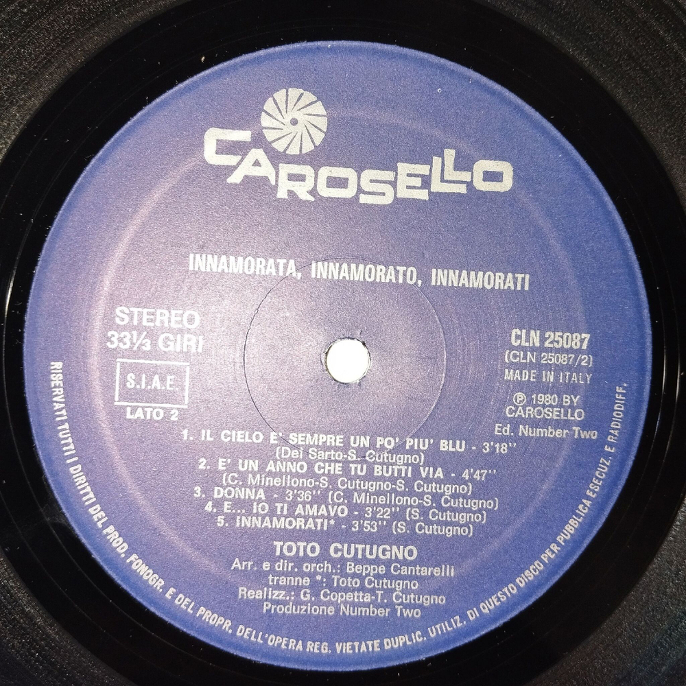 Винтажная виниловая пластинка LP Toto Cutugno Innamorata (Italy 1980) Donna