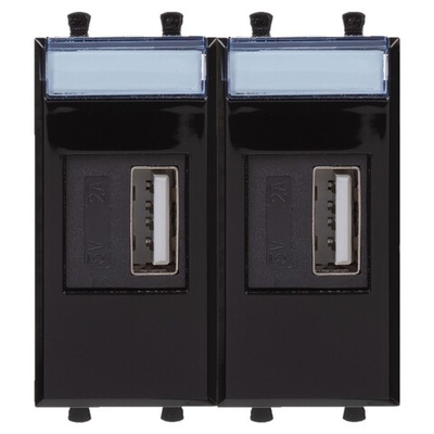 USB зарядное устройство модульное, "Avanti", "Черный квадрат", 2 модуля