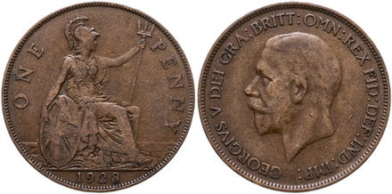 Великобритания 1 пенни, 1928 Король Георг V VF