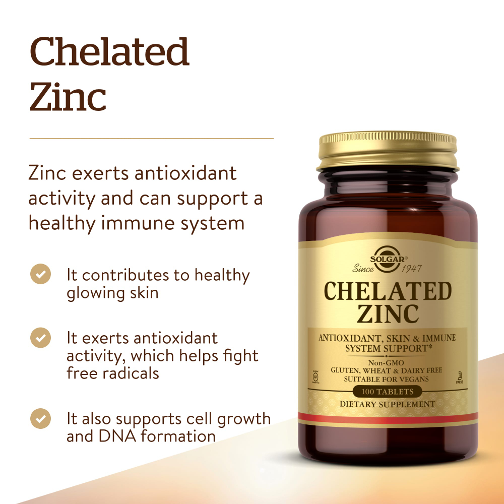 Solgar, хелатный цинк, 100 таблеток (22 мг в 1 таблетке)