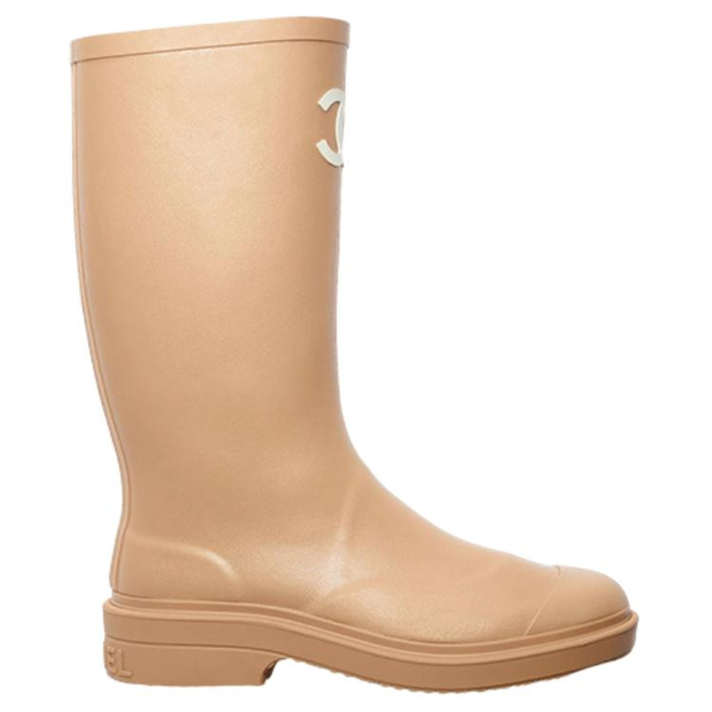 CHANEL Rubber Rain Boots Beige Women"s