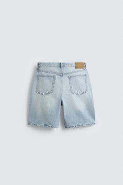 ZARA ДЖИНСОВЫЕ БЕРМУДЫ STRAIGHT FIT, ГОЛУБОЙ