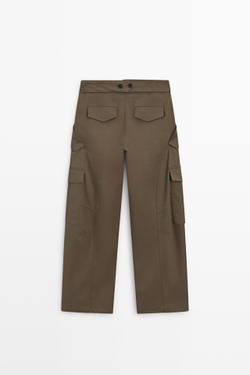 Massimo Dutti Брюки карго из смесового хлопка с деталями на поясе, хаки
