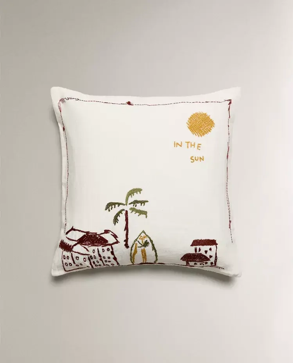 ZARA HOME НАВОЛОЧКА ДЛЯ ДЕКОРАТИВНОЙ ПОДУШКИ С ВЫШИВКОЙ, СВЕТЛО-БЕЖЕВЫЙ
