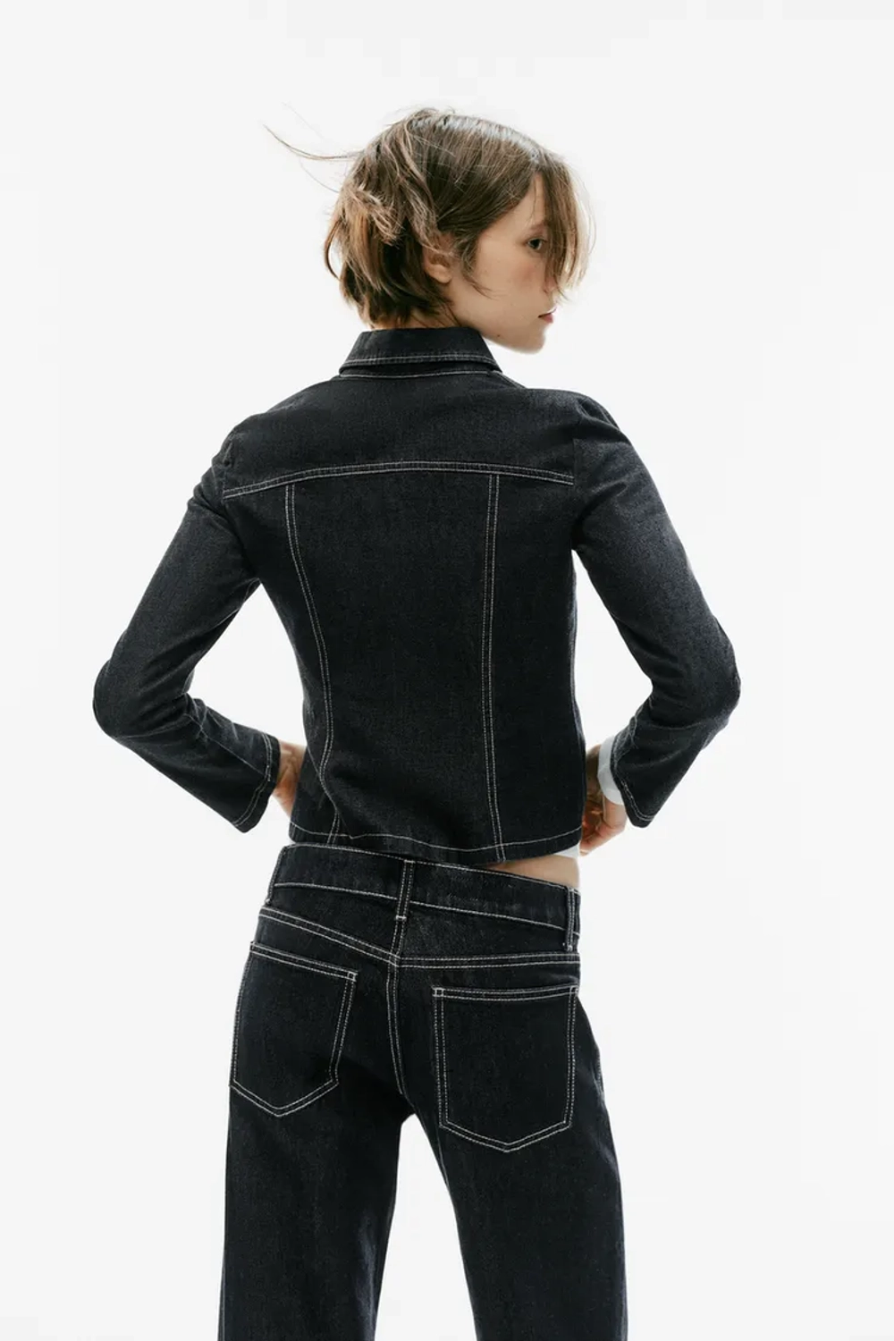 ZARA ДЖИНСОВАЯ РУБАШКА С МОЛНИЕЙ, ТЕМНЫЙ ИНДИГО