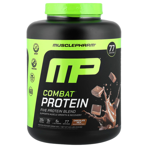 MusclePharm, Combat Protein, протеиновый порошок, со вкусом шоколадного молока, 2831 г (6,2 фунта)