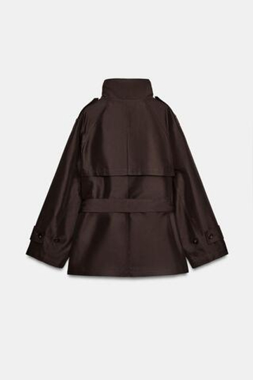 ZARA ТРЕНЧ С ВОРОТНИКОМ-СТОЙКОЙ И ПОЯСОМ, КОРИЧНЕВЫЙ