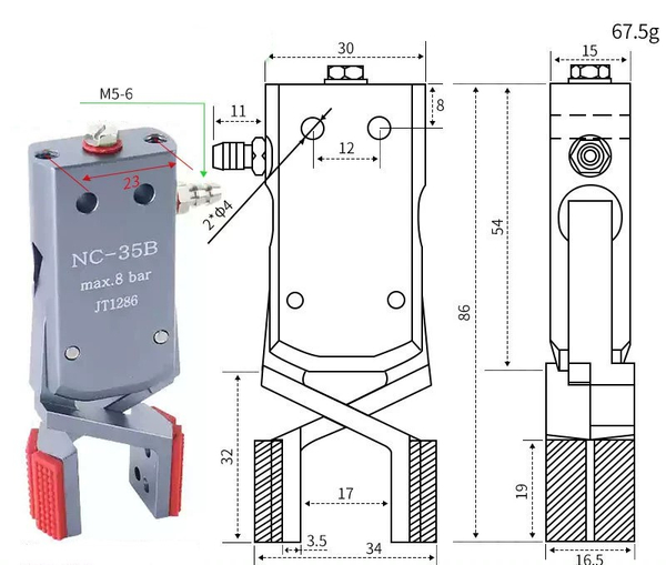 Mini-nc-35b (inner support range: 34-56mm) side air intake without detection