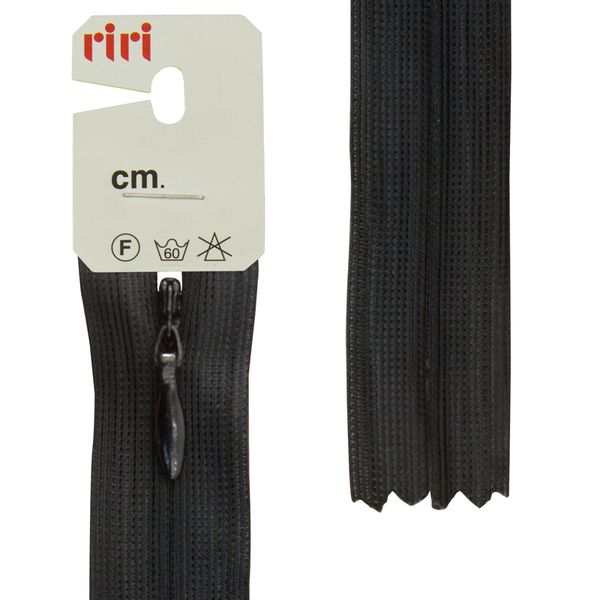 Молния потайная (скрытая) RIRI Т3 (3 мм) 1 зам., н/раз., 22 см, цв.2110, черный, 10 шт