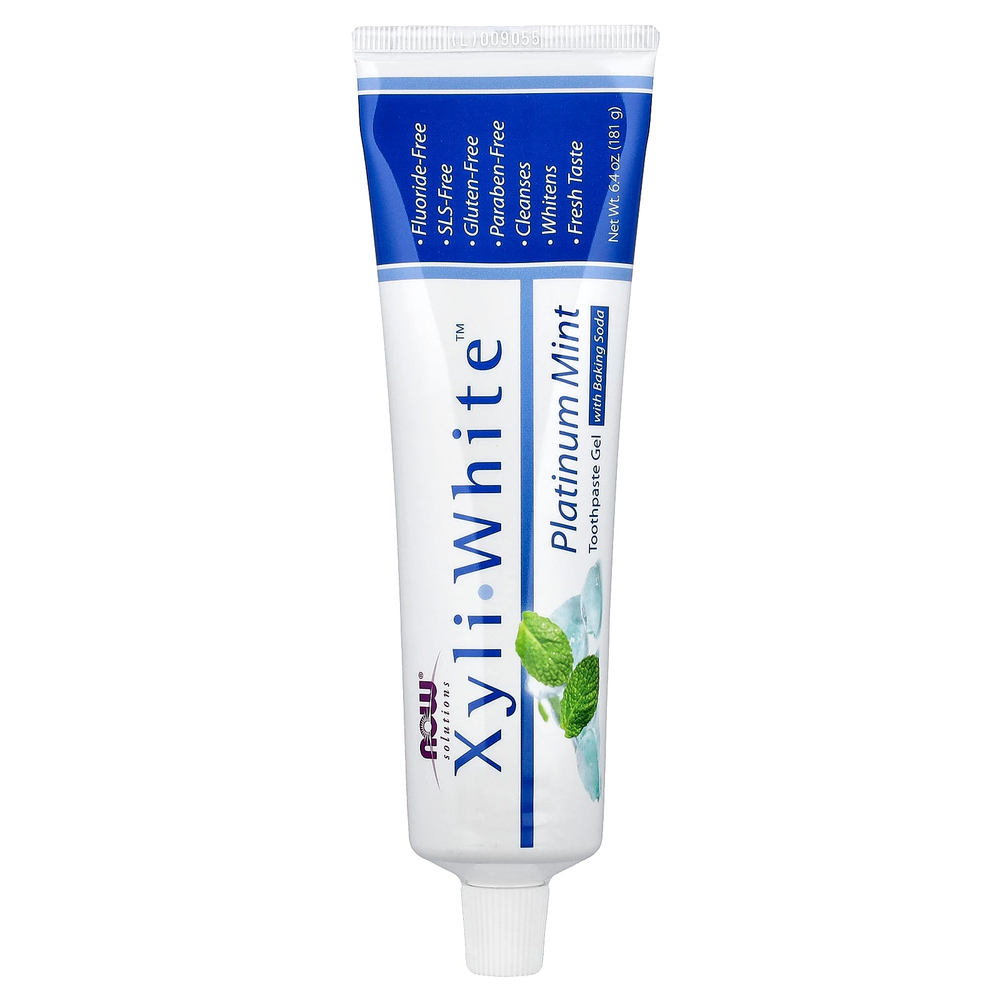 NOW Foods, Solutions, XyliWhite™, зубная паста-гель с пищевой содой, платиновая мята, 181 г (6,4 унции)