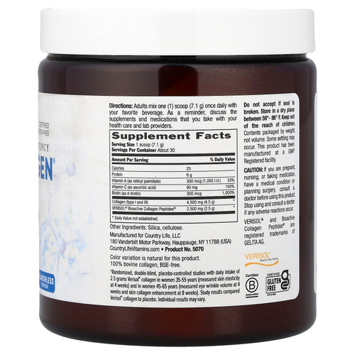 Country Life, Maxi-Collagen® 7000, порошок, высокоэффективный, без вкусовых добавок, 213 г (7,5 унции)