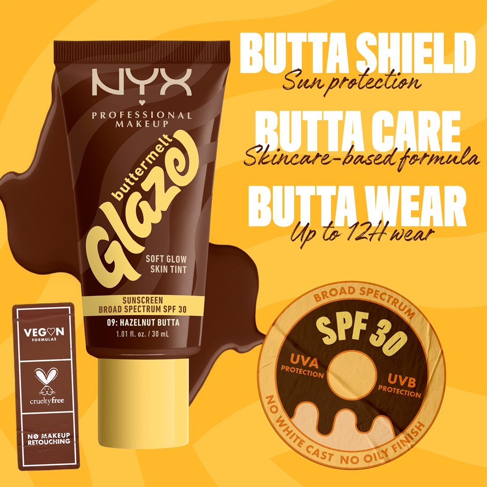 NYX Professional Makeup Buttermelt Glaze - Тонирующий крем для лица с SPF 30 оттенок 09 Hazelnut Butta, 30 ml