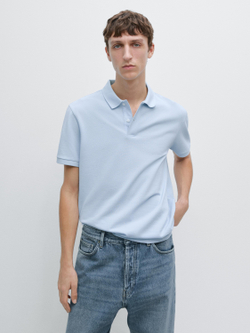Massimo Dutti Поло из рельефного хлопка, голубой