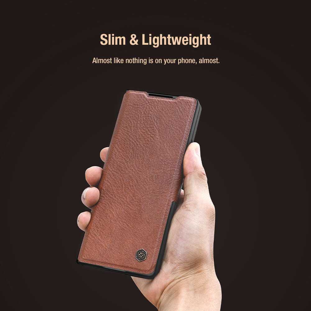 Кожаный чехол коричневого цвета от Nillkin для Samsung Galaxy Z Fold 6 5G, серия Aoge Leather Case с эластичным карманом для хранения S-pen