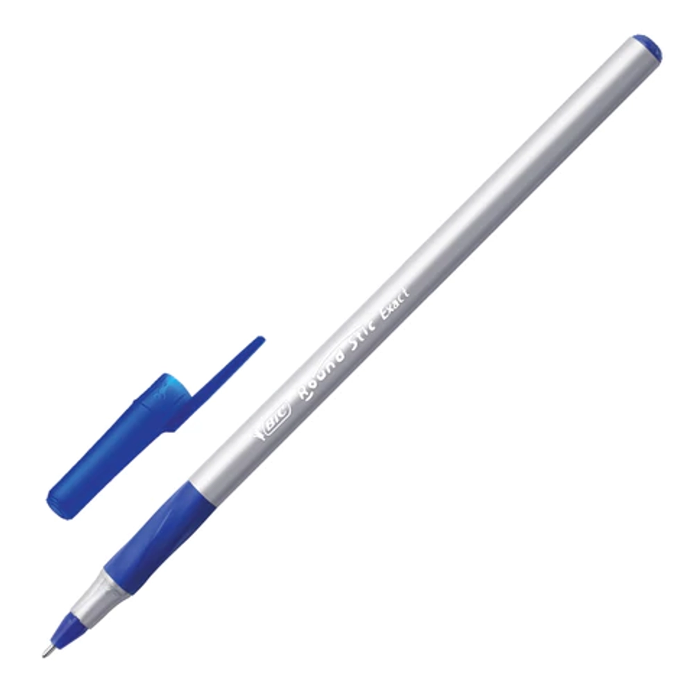 Ручка шариковая с грипом BIC "Round Stic Exact", СИНЯЯ, корпус серый, узел 0,7 мм, линия письма 0,28 мм, 918543