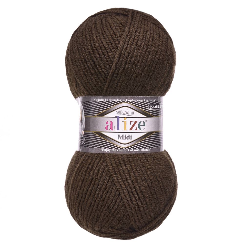 Пряжа Alize (Ализе) Superlana Midi / уп.5 мот. по 100 г, 170м, 026 коричневый A