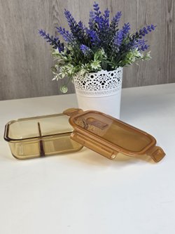 Контейнер  стеклянный прямоугольный с перегородкой для еды с крышкой  650 мл