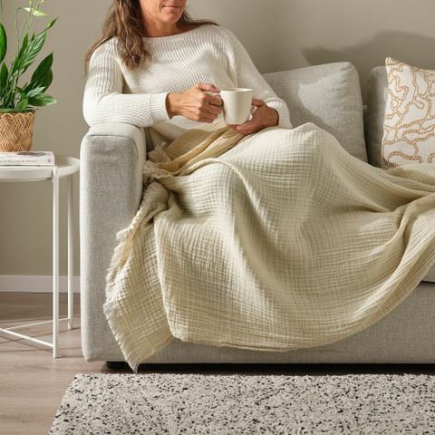 Плед IKEA VALLKRASSING (ВАЛЛКРАССИНГ), Светло-бежевый, 150х200 см