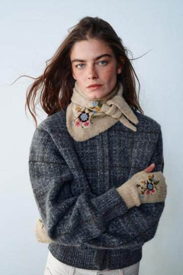 ZARA МИТЕНКИ С ВЫШИВКОЙ, ПЕСОЧНЫЙ